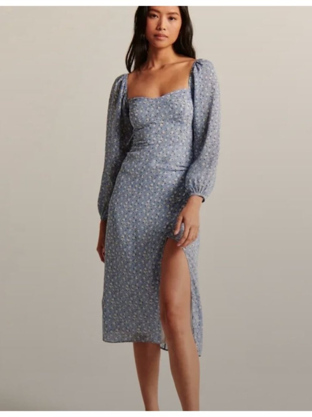 Abercrombie Long-Sleeve Draped Skirt Midi Dress Light Blue Small